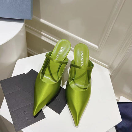 PRA HIGH-HEELED MULES PEAR SATIN