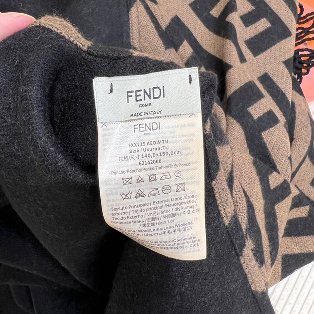 FF 170 CM SCARF IN CAMEL BROWN MIX BLACK CASHMERE AND WOOL