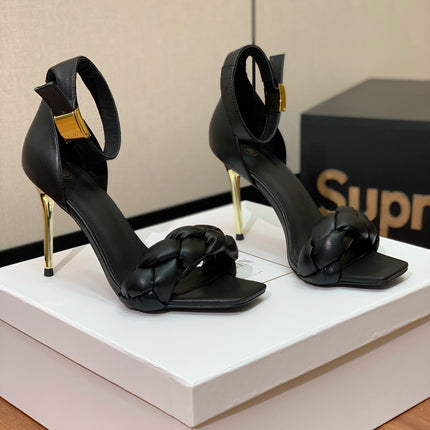 BALMAIN 25S ANKLE STRAP HIGH HEEL 95MM IN BLACK CALFSKIN