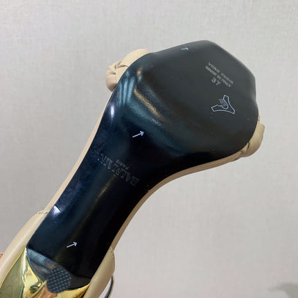 BALMAIN 25S ANKLE STRAP HIGH HEEL 95MM IN BEIGE GRAY CALFSKIN