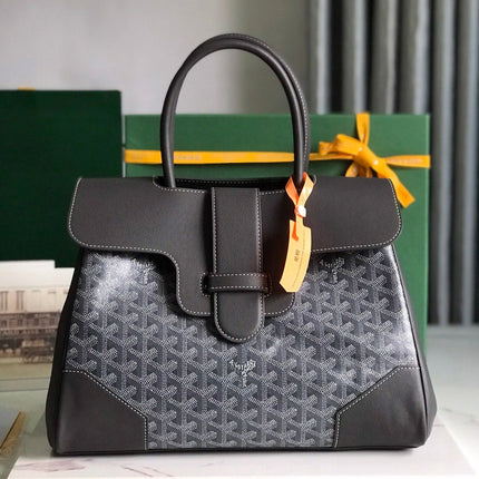 SAIGON SOUPLE BAG 34 IN GREY GOYARDINE CANVAS AND CALFSKIN