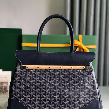 SAIGON SOUPLE BAG 34 IN NAVY BLUE GOYARDINE CANVAS AND CALFSKIN