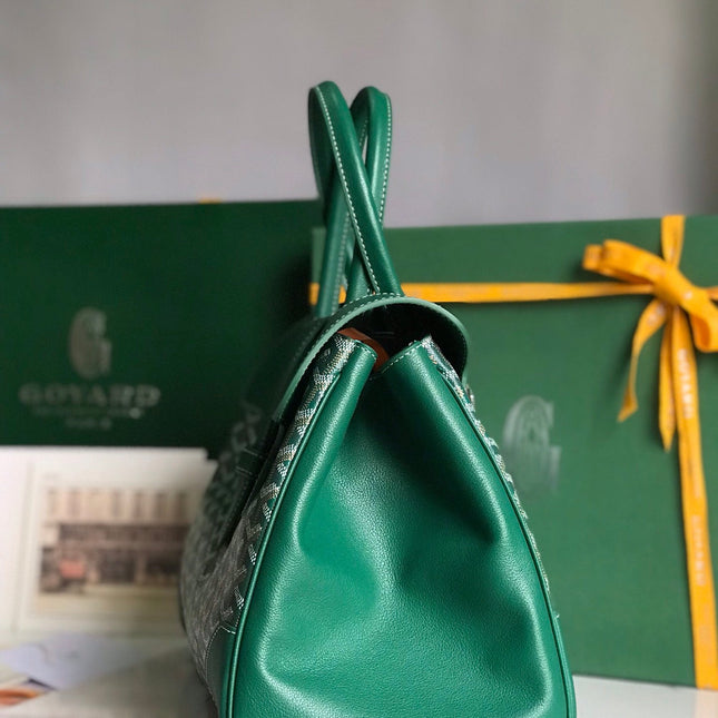 SAIGON SOUPLE BAG 34 IN GREEN GOYARDINE CANVAS AND CALFSKIN