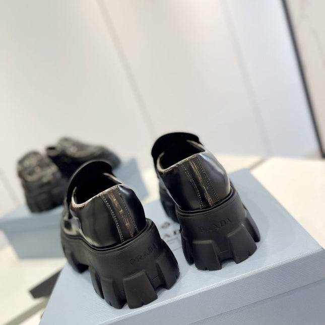 PRA BRUSHED LEATHER MONOLITH LOAFERS BLACK-SILVER BORDER