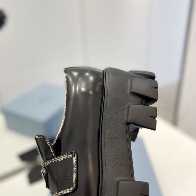 PRA BRUSHED LEATHER MONOLITH LOAFERS BLACK-SILVER BORDER