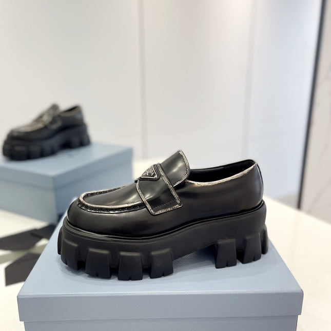 PRA BRUSHED LEATHER MONOLITH LOAFERS BLACK-SILVER BORDER