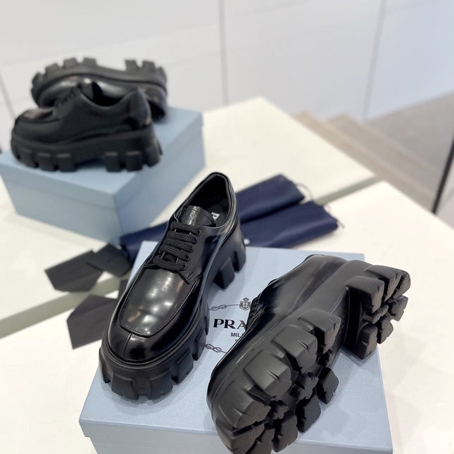 PRA BRUSHED LEATHER MONOLITH LACE-UP LOAFERS BLACK