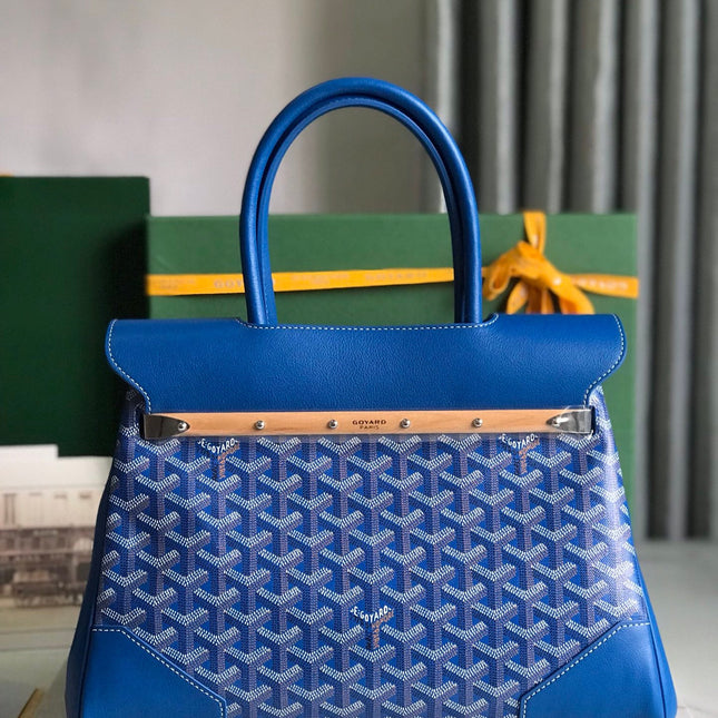 SAIGON SOUPLE BAG 34 IN CURIOUS BLUE GOYARDINE CANVAS AND CALFSKIN