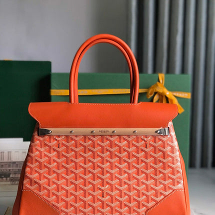SAIGON SOUPLE BAG 34 IN RED ORANGE GOYARDINE CANVAS AND CALFSKIN