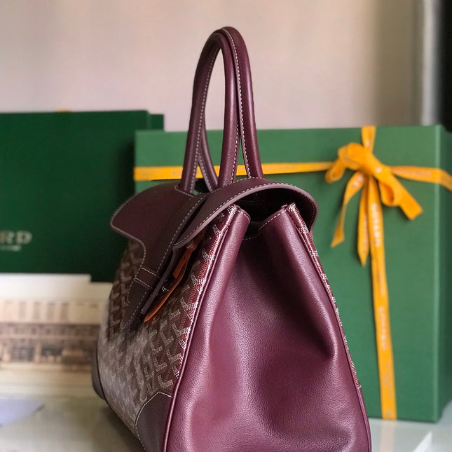 SAIGON SOUPLE BAG 34 IN BURGUNDY RED GOYARDINE CANVAS AND CALFSKIN