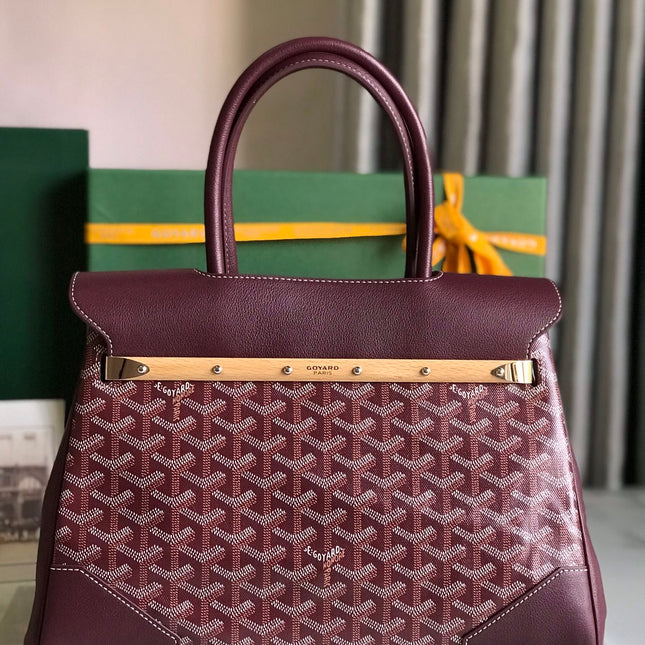 SAIGON SOUPLE BAG 34 IN BURGUNDY RED GOYARDINE CANVAS AND CALFSKIN