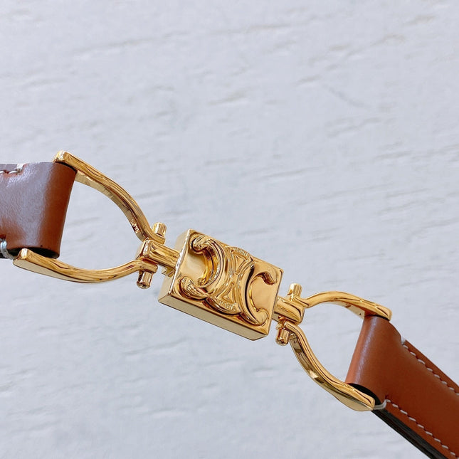 Hook & Loop 20mm TRIOMPHE Logo Square Adjustable Belt Tan Calfskin Ghw