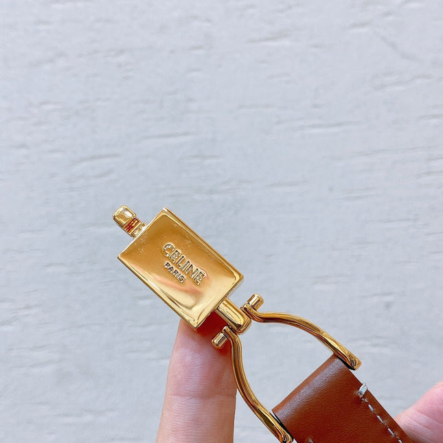 Hook & Loop 20mm TRIOMPHE Logo Square Adjustable Belt Tan Calfskin Ghw