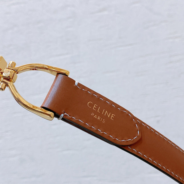 Hook & Loop 20mm TRIOMPHE Logo Square Adjustable Belt Tan Calfskin Ghw