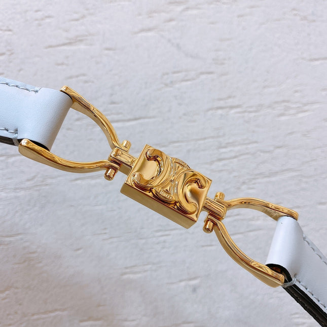 Hook & Loop 20mm TRIOMPHE Logo Square Adjustable Belt White Calfskin Ghw