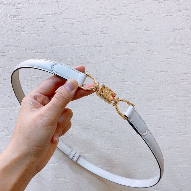 Hook & Loop 20mm TRIOMPHE Logo Square Adjustable Belt White Calfskin Ghw