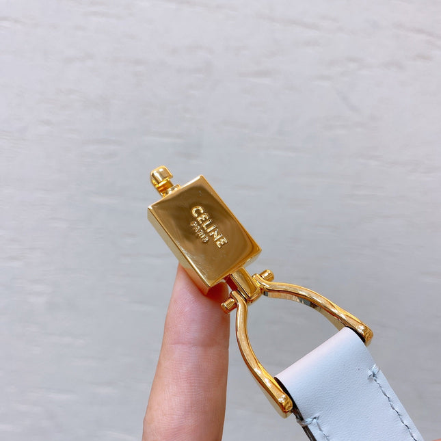 Hook & Loop 20mm TRIOMPHE Logo Square Adjustable Belt White Calfskin Ghw