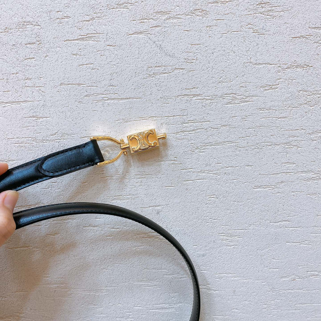 Hook & Loop 20mm TRIOMPHE Logo Square Adjustable Belt Black Calfskin Ghw