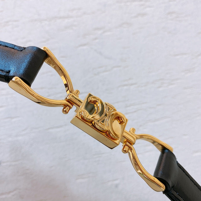 Hook & Loop 20mm TRIOMPHE Logo Square Adjustable Belt Black Calfskin Ghw