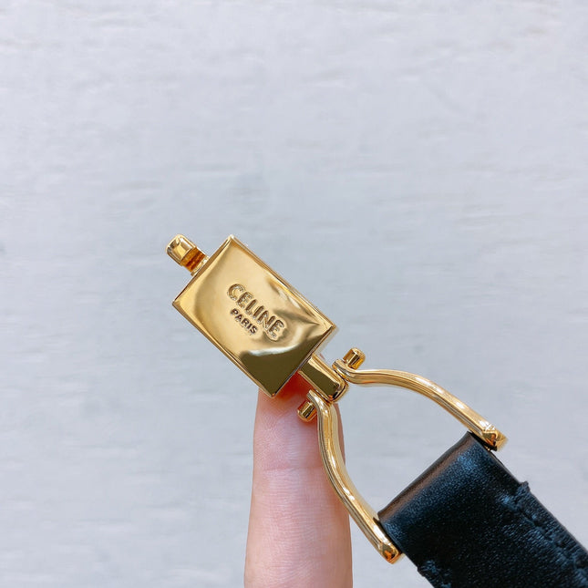 Hook & Loop 20mm TRIOMPHE Logo Square Adjustable Belt Black Calfskin Ghw