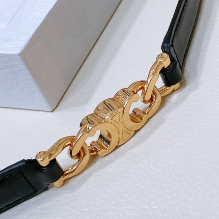 SMALL 18 MM GOURMETTE TRIOMPHE ADJUSTABLE BELT IN BLACK LEATHER GOLD HARDWARE