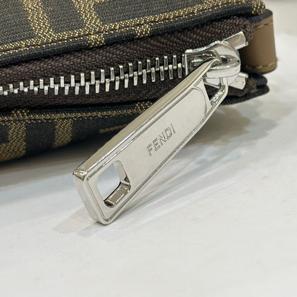 SHOULDER BAG 19 WITH FF MOTIF IN BROWN JACQUARD FABRIC