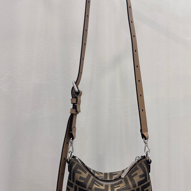 SHOULDER BAG 19 WITH FF MOTIF IN BROWN JACQUARD FABRIC