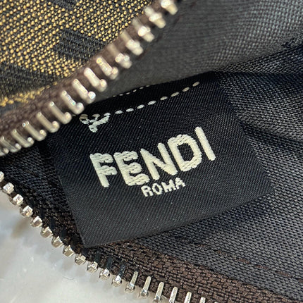 SHOULDER BAG 19 WITH FF MOTIF IN BROWN JACQUARD FABRIC