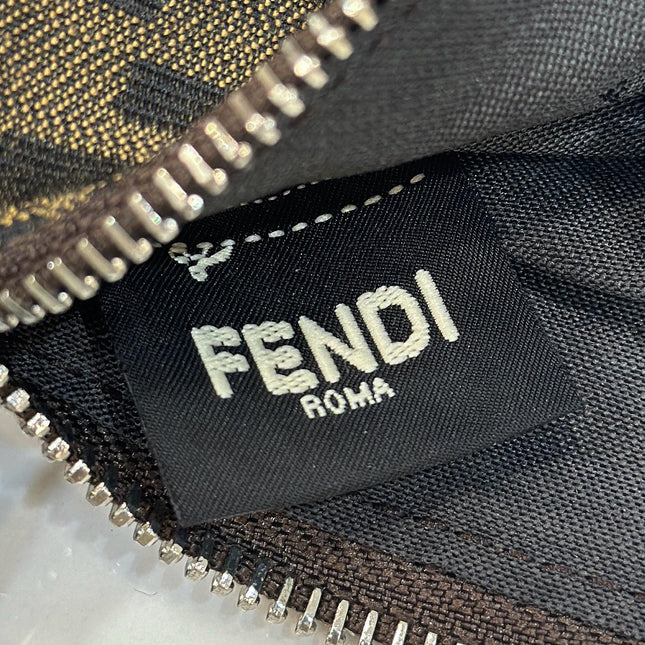 SHOULDER BAG 19 WITH FF MOTIF IN BROWN JACQUARD FABRIC