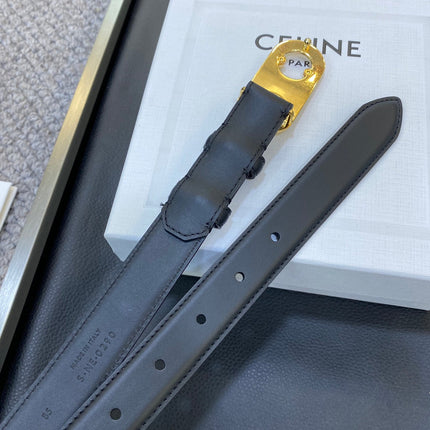 TRIOMPHE BELT 25MM IN BLACK CALFSKIN OVAL BUCKLE AND ENGRAVED LOGO