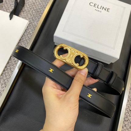 TRIOMPHE BELT 25MM IN BLACK CALFSKIN OVAL BUCKLE AND ENGRAVED LOGO