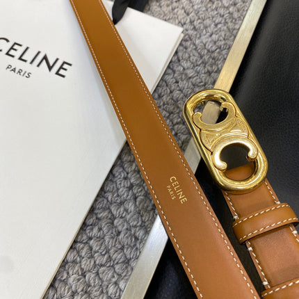 TRIOMPHE BELT 25MM IN BROWN CALFSKIN OVAL BUCKLE AND ENGRAVED LOGO