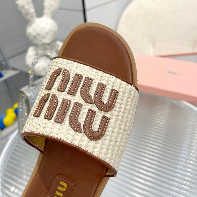 Slippers Brown Leather With Sedge Straps