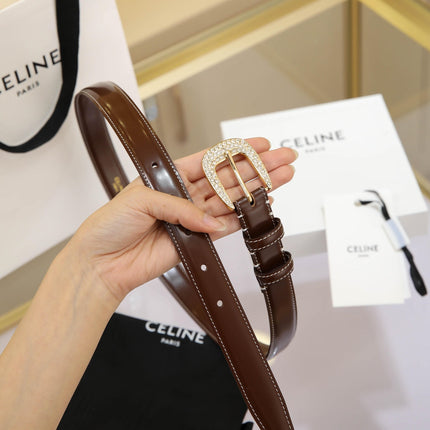 CL MEDIUM 25 MM MARCO BELT WITH STRASS IN CHOCOLATE BROWN CALFSKIN GOLD HARDWARE