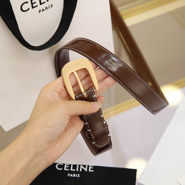 CL MEDIUM 25 MM MARCO BELT WITH STRASS IN CHOCOLATE BROWN CALFSKIN GOLD HARDWARE