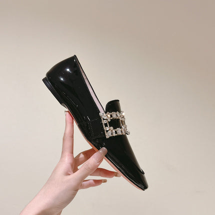 MINI BROCHE VIVIER BUCKLE LOAFERS IN BLACK PATENT CALFSKIN
