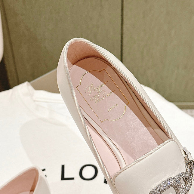 STRASS CHAIN LOAFERS IN WHITE CALFSKIN WITH CRYSTAL CHAIN DETAIL