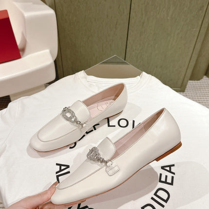 STRASS CHAIN LOAFERS IN WHITE CALFSKIN WITH CRYSTAL CHAIN DETAIL