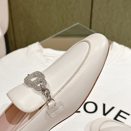 STRASS CHAIN LOAFERS IN WHITE CALFSKIN WITH CRYSTAL CHAIN DETAIL
