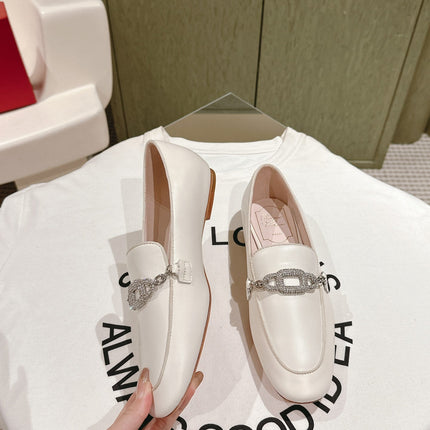 STRASS CHAIN LOAFERS IN WHITE CALFSKIN WITH CRYSTAL CHAIN DETAIL