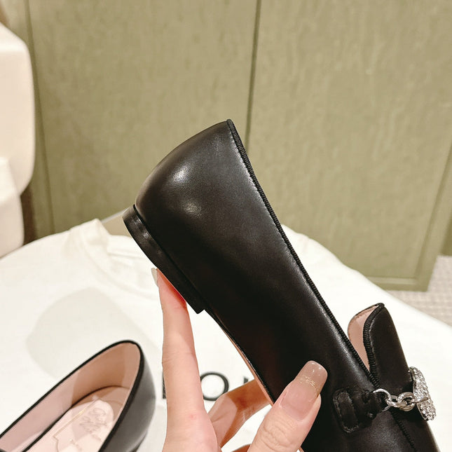 STRASS CHAIN LOAFERS IN BLACK CALFSKIN WITH CRYSTAL CHAIN DETAIL