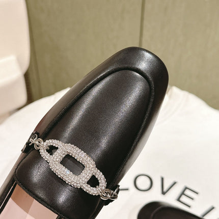 STRASS CHAIN LOAFERS IN BLACK CALFSKIN WITH CRYSTAL CHAIN DETAIL