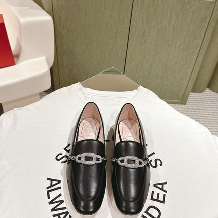STRASS CHAIN LOAFERS IN BLACK CALFSKIN WITH CRYSTAL CHAIN DETAIL