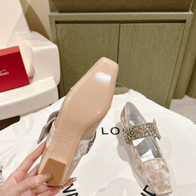 MARY JANES IN BEIGE VELVET WITH CRYSTAL EMBELLISHED STRAP