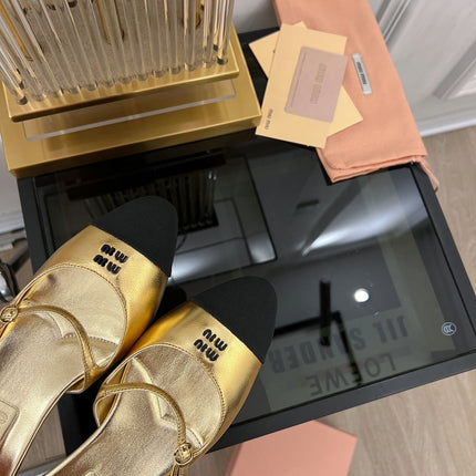 Cap Toe Mules Metallic Gold Color Sheepskin