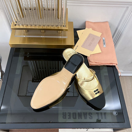 Cap Toe Mules Metallic Gold Color Sheepskin