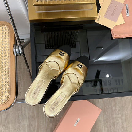 Cap Toe Mules Metallic Gold Color Sheepskin