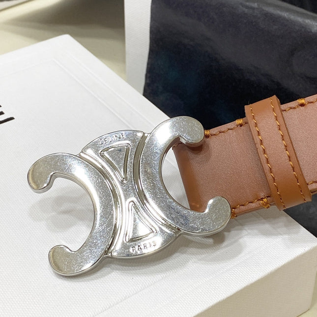 CL LARGE 30 MM TRIOMPHE BELT IN BRONZE BROWN SILVER HARDWARE