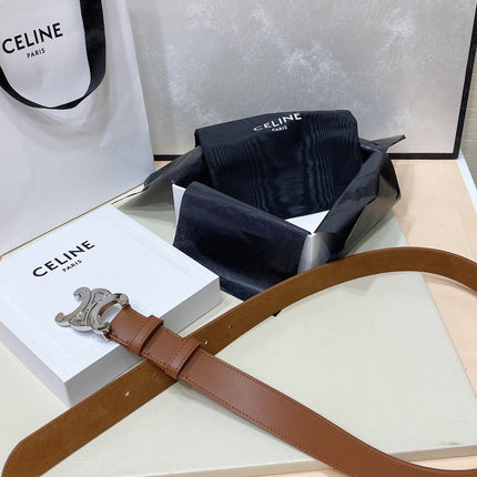 CL LARGE 30 MM TRIOMPHE BELT IN BRONZE BROWN SILVER HARDWARE