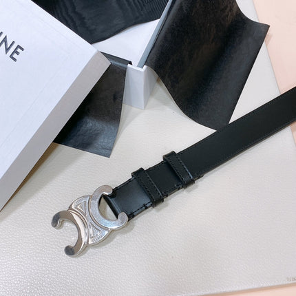 CL LARGE 30 MM TRIOMPHE BELT IN BLACK AND SILVER HARDWARE